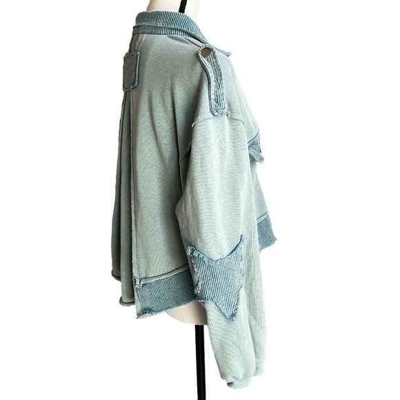 POL Teal French Terry Knit Boho Jacket Corduroy SMALL - Picture 10 of 12